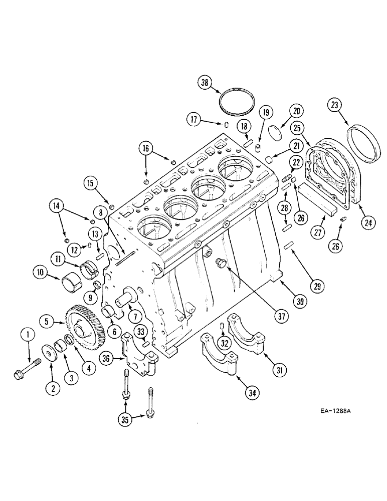 Схема запчастей Case IH 685 - (2-036) - CYLINDER BLOCK AND RELATED PARTS (02) - ENGINE