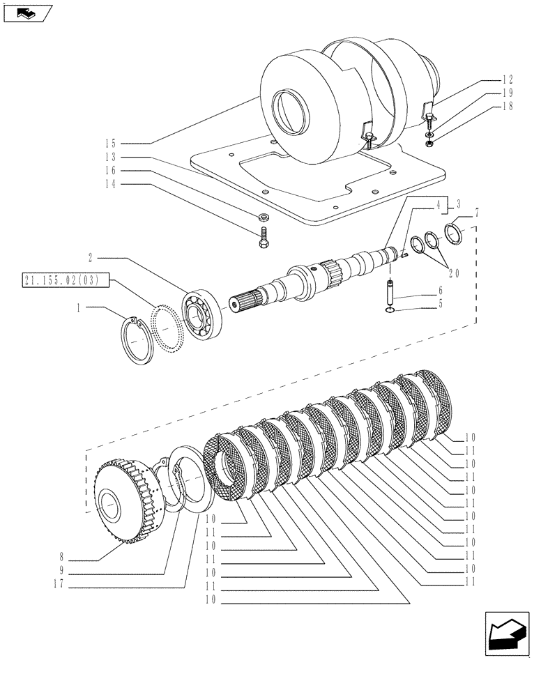 Схема запчастей Case IH MAGNUM 190 - (21.155.02[01]) - 4WD ENGAGEMENT CLUTCH CONTROL, SHAFT & DISKS (21) - TRANSMISSION