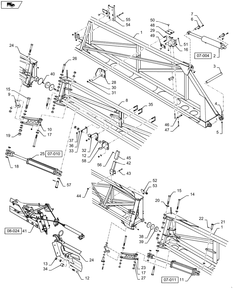 Схема запчастей Case IH 4420 - (08-009[01]) - INNER BOOM MOUNTING, RH, 120’ BOOM, BSN YAT028322 (09) - BOOMS