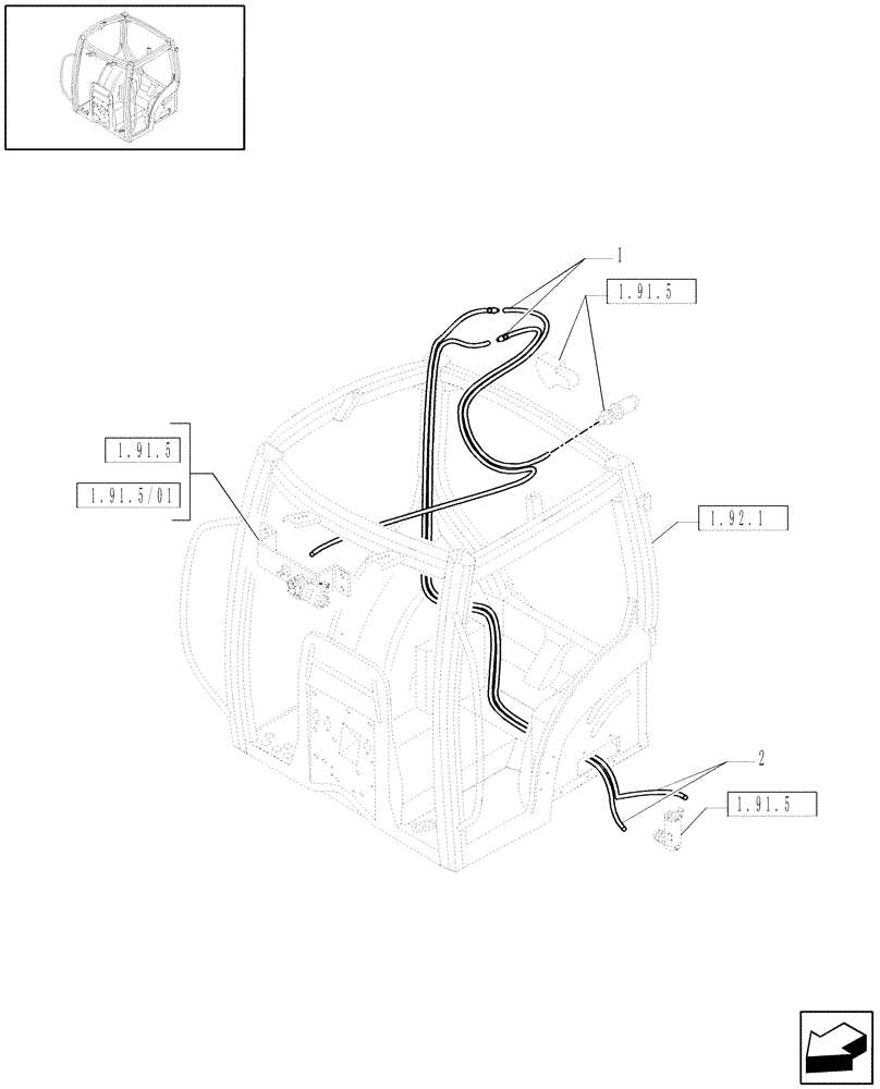 Схема запчастей Case IH MXU115 - (1.91.5/02) - WINDSCREEN AND REAR-WINDOW WASHER TUBES (10) - OPERATORS PLATFORM/CAB