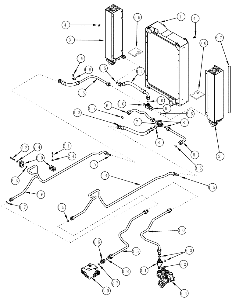 Схема запчастей Case IH MX220 - (08-01[01]) - HYDRAULIC SYSTEM OIL COOLER - BSN JJA0114347 (08) - HYDRAULICS