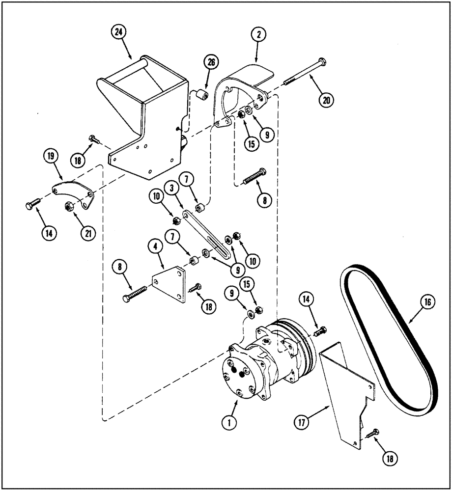 Схема запчастей Case IH 9260 - (9-121A) - AIR CONDITIONER, COMPRESSOR MOUNTING AND DRIVE, 9250 AND 9260 TRACTORS, P.I.N. JEE0031850 AND AFTER (09) - CHASSIS/ATTACHMENTS