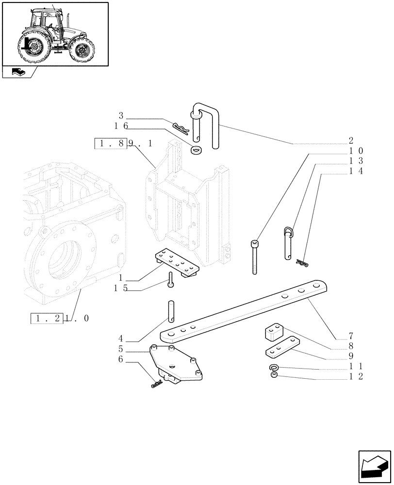 Схема запчастей Case IH FARMALL 95 - (1.89.0/03) - SWINGING DRAWBAR FOR HITCH AND SUPPORT - (GERMANY) (VAR.336398) (09) - IMPLEMENT LIFT