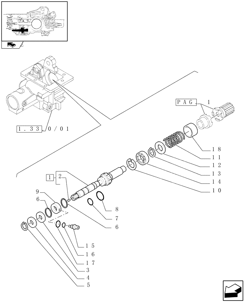 Схема запчастей Case IH FARMALL 90 - (1.33.1/02[02]) - ELECTROHYDRAULIC DIFFERENTIAL LOCK CONTROL - 4WD TRANSMISSION SHAFT (VAR.330384-743909) (04) - FRONT AXLE & STEERING