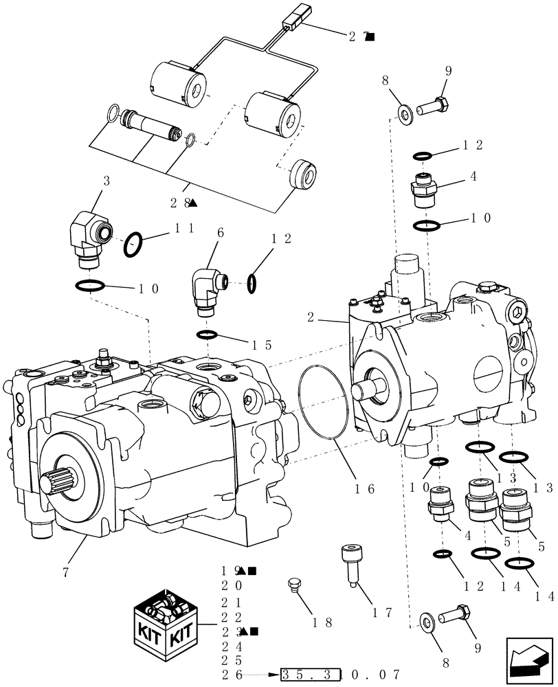 Схема запчастей Case IH 7010 - (35.220.06) - PUMP, TANDEM HYDRO - ROTOR & HEADER FEEDER - PRIOR TO PIN HAJ202001 - 7010/8010 (35) - HYDRAULIC SYSTEMS