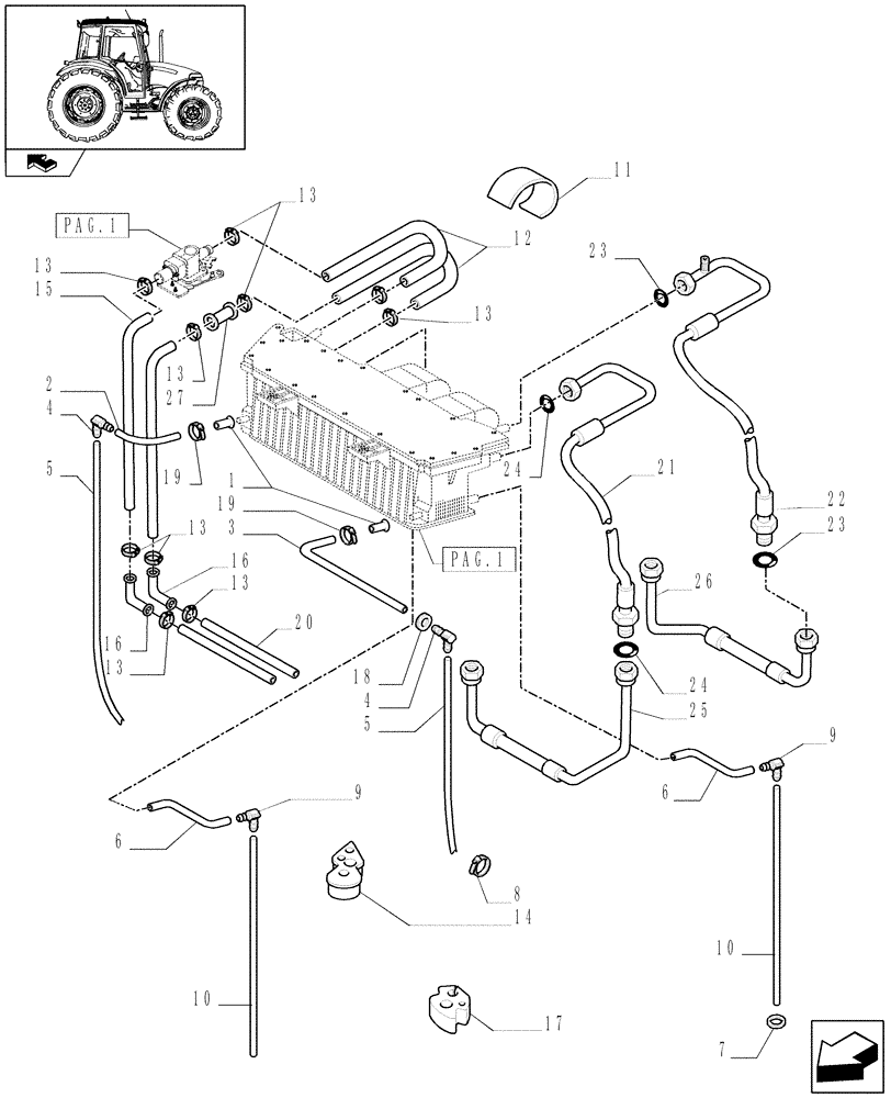 Схема запчастей Case IH FARMALL 90 - (1.92.94/01[02A]) - AIR CONDITIONING UNIT- PIPES - D6060 (VAR.330641-336641) (10) - OPERATORS PLATFORM/CAB