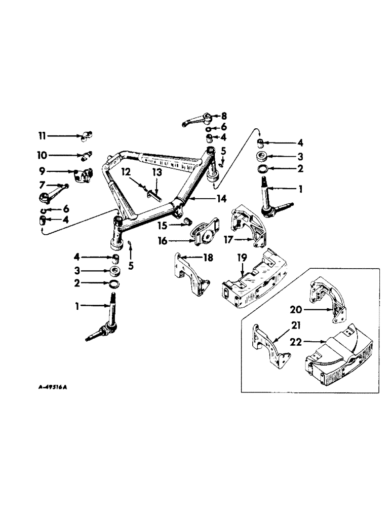 Схема запчастей Case IH 340 - (175) - FRONT AXLE, STEERING KNUCKLES, HEAVY DUTY FIXED TREAD FRONT AXLE & SUPPORTS (04) - FRONT AXLE