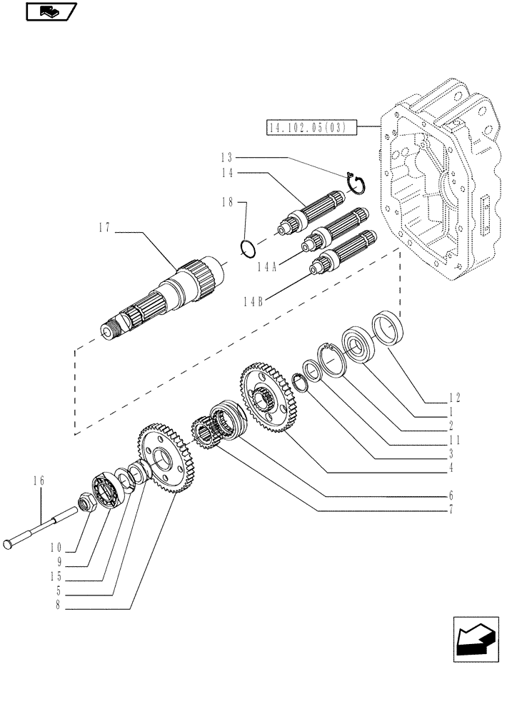 Схема запчастей Case IH MAGNUM 210 - (14.102.05[01]) - PTO 540/1000 RPM - SHAFT AND GEARS, WITH CONTINUOUSLY VARIABLE TRANSMISSION (14) - MAIN GEARBOX & DRIVE