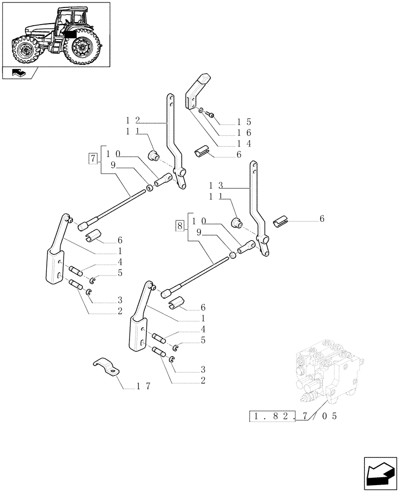 Схема запчастей Case IH FARMALL 105U - (1.96.2/05[02]) - TWO CONTROL VALVES (BOSCH) - LEVERS AND KNOBS - L/CAB (VAR.330357) (10) - OPERATORS PLATFORM/CAB