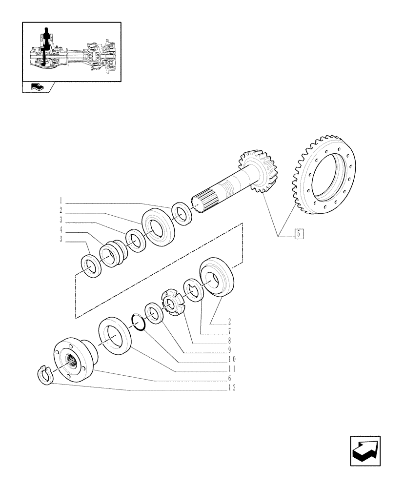 Схема запчастей Case IH FARMALL 75N - (1.40.1/06) - STD FRONT AXLE WITH ELECTROHYDR. DIFF. LOCK LESS FRONT BRAKES (40 KM/H) - BEVEL GEAR/PINION SET (04) - FRONT AXLE & STEERING