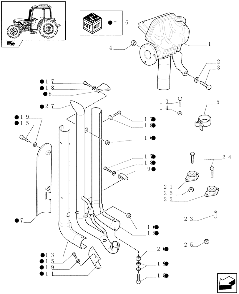 Схема запчастей Case IH FARMALL 65C - (1.15.1/06) - "A" PILLAR TYPE VERTICAL EXHAUST W/ GUARD SHIELD FOR CAB (VAR.331466) (02) - ENGINE EQUIPMENT