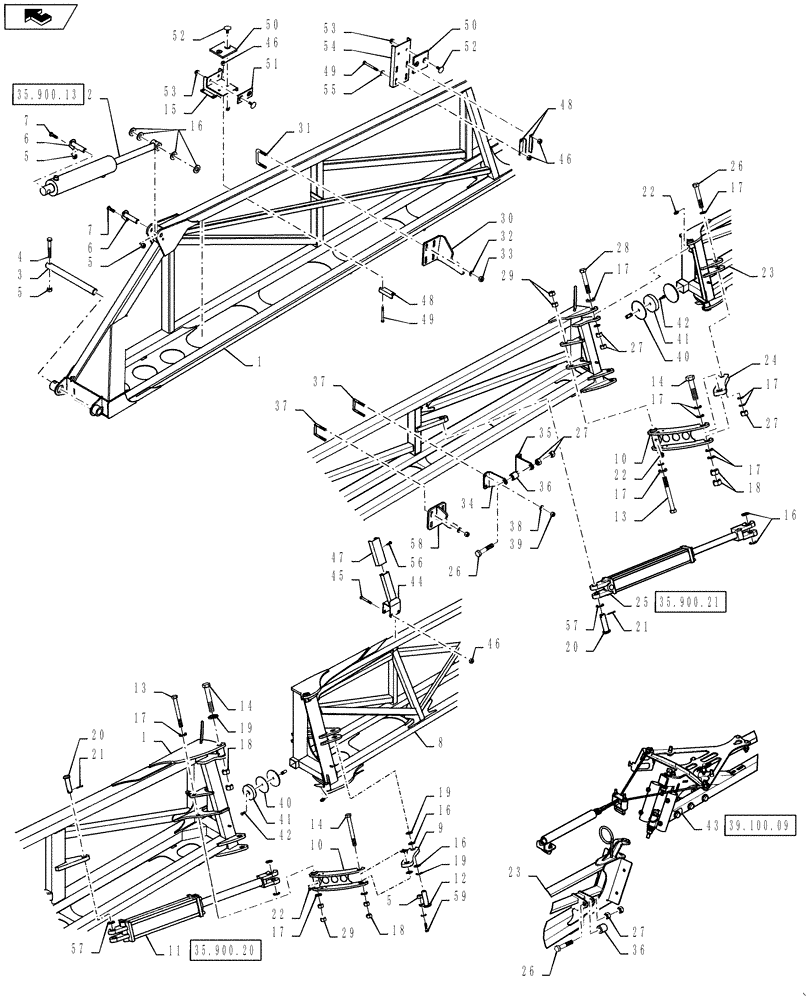 Схема запчастей Case IH 3330 - (39.100.01[06]) - INNER BOOM MOUNTING, LH, 120 BOOM, ASN YAT028323 (39) - FRAMES AND BALLASTING