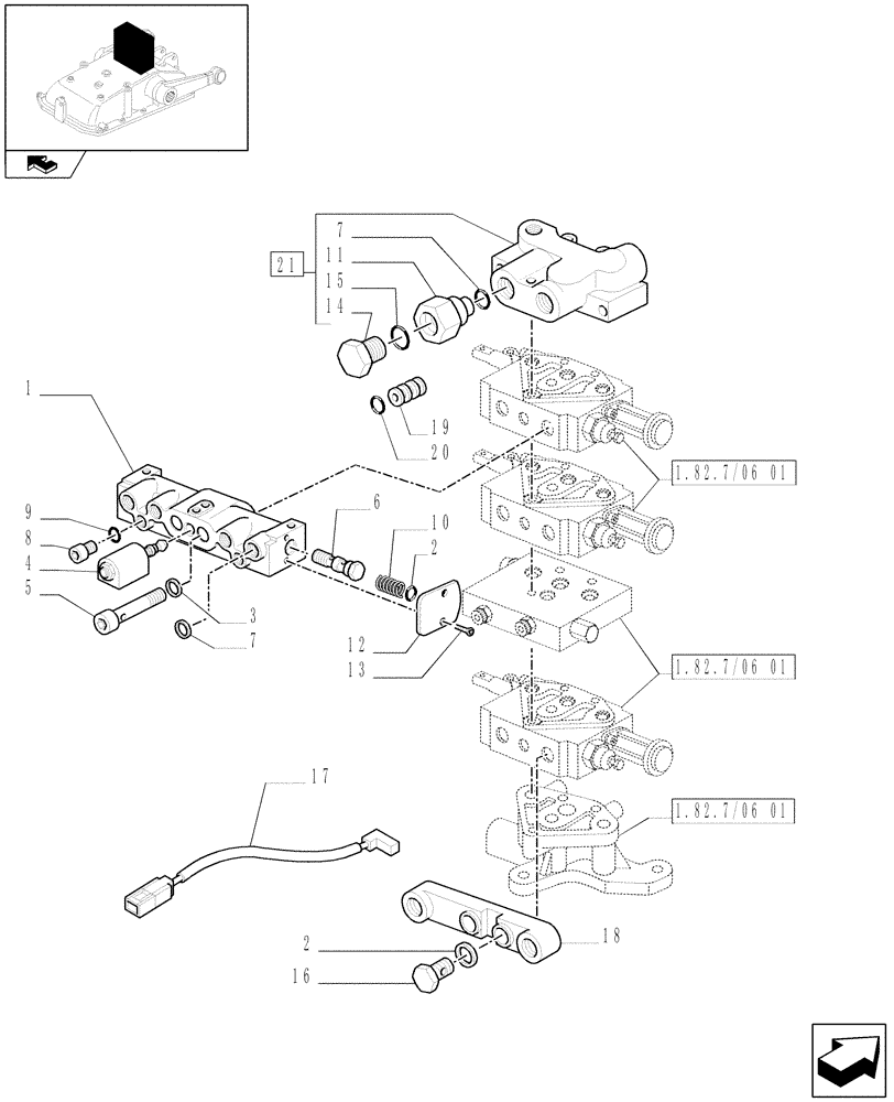 Схема запчастей Case IH FARMALL 105N - (1.82.7/06[03]) - 3 REAR REMOTE VALVES WITH DOUBLE FLOW DIVIDER - DIVIDER (VAR.331391-334391 / 743527) (07) - HYDRAULIC SYSTEM