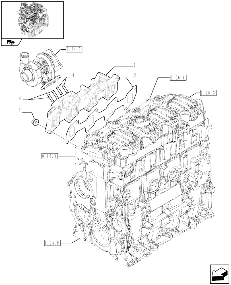 Схема запчастей Case IH FARMALL 80 - (0.07.7) - EXHAUST MANIFOLD (01) - ENGINE