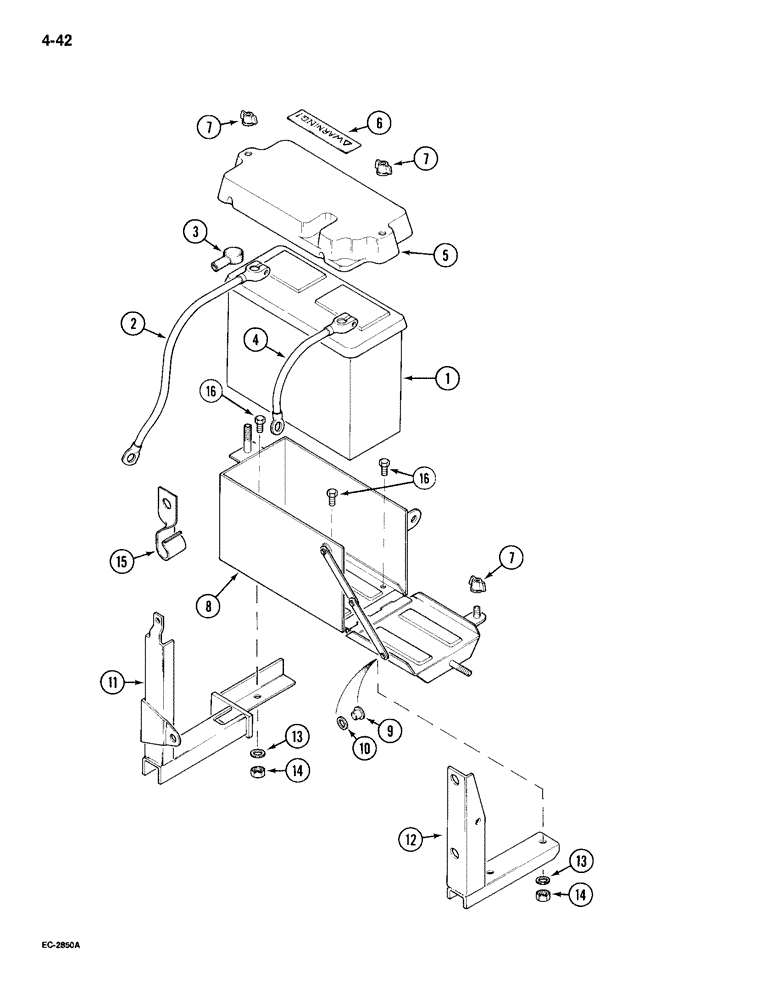 Схема запчастей Case IH 895 - (4-42) - BATTERY BOX, BATTERY AND CABLES, TRACTOR WITH CAB (04) - ELECTRICAL SYSTEMS