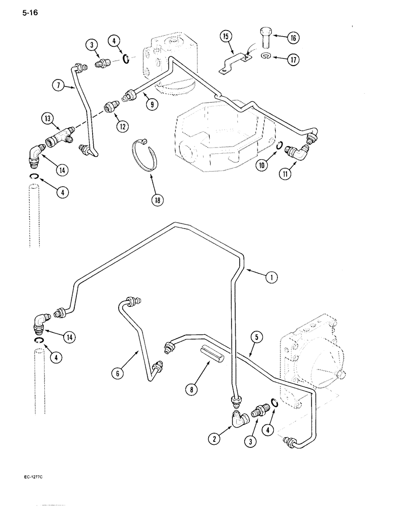 Схема запчастей Case IH 995 - (5-16) - POWER STEERING TUBES, REAR, MFD TRACTOR WITHOUT CAB, WITH OR WITHOUT TWO SPEED POWER SHIFT (05) - STEERING