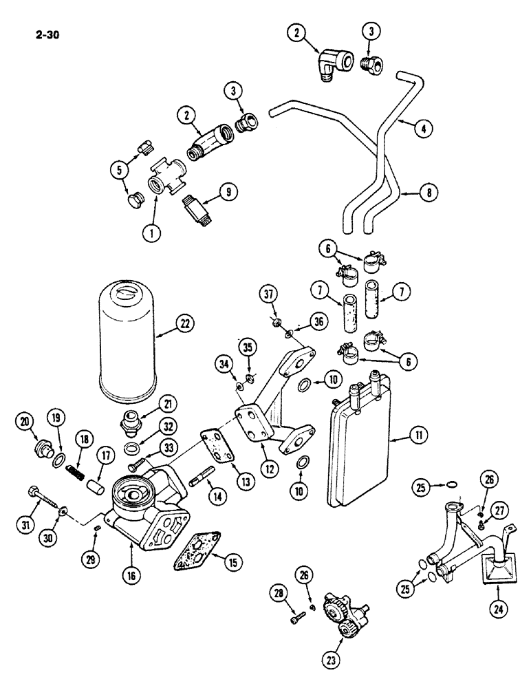 Схема запчастей Case IH 1620 - (2-030) - OIL COOLER, OIL FILTER AND OIL PUMP, D358 DIESEL ENGINE (01) - ENGINE