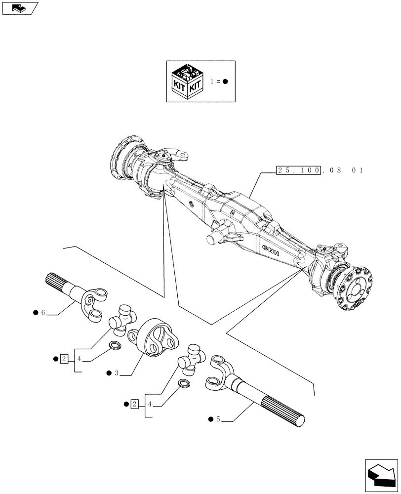 Схема запчастей Case IH FARMALL 65C - (25.108.01[03]) - 4WD FRONT AXLE - AXLE-SHAFT ARTICULATED - BREAKDOWN (25) - FRONT AXLE SYSTEM