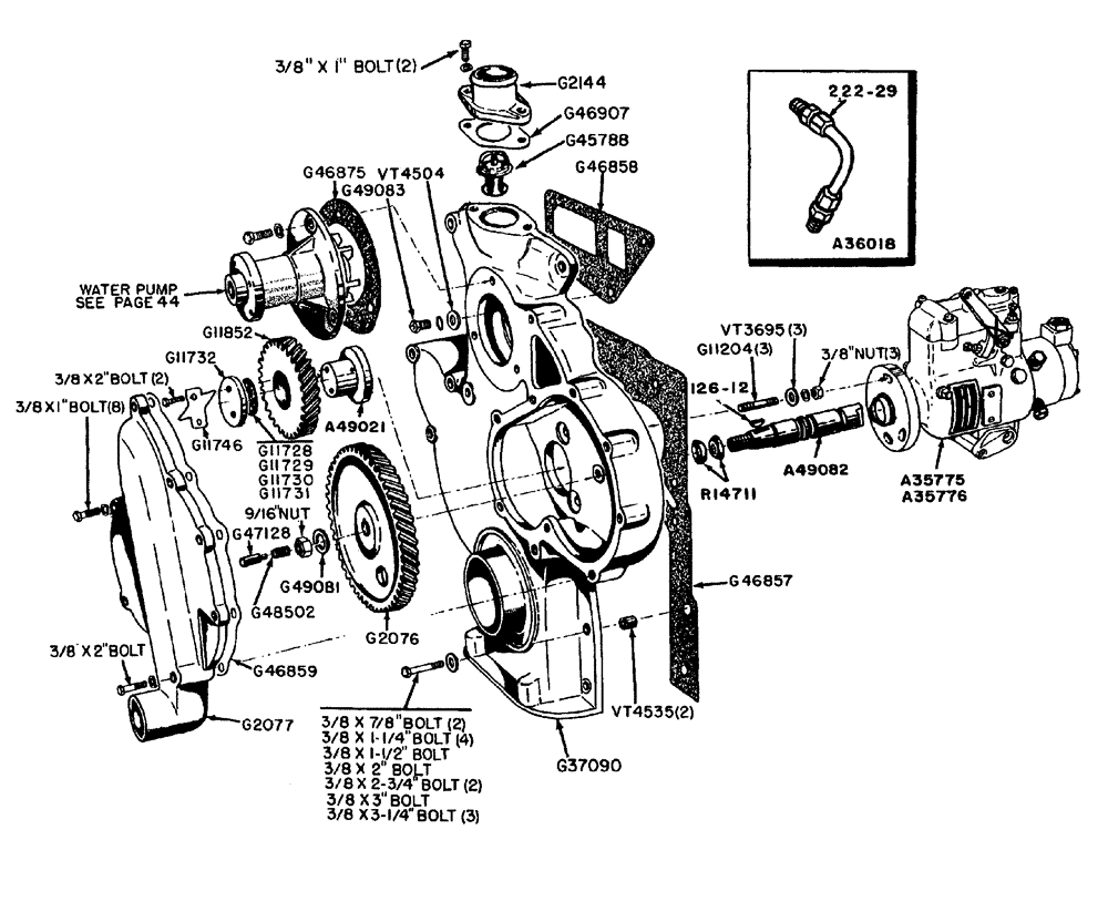 Схема запчастей Case IH 630 - (034) - TIMING GEAR COVER AND FUEL INJECTION PUMP DRIVE (02) - ENGINE