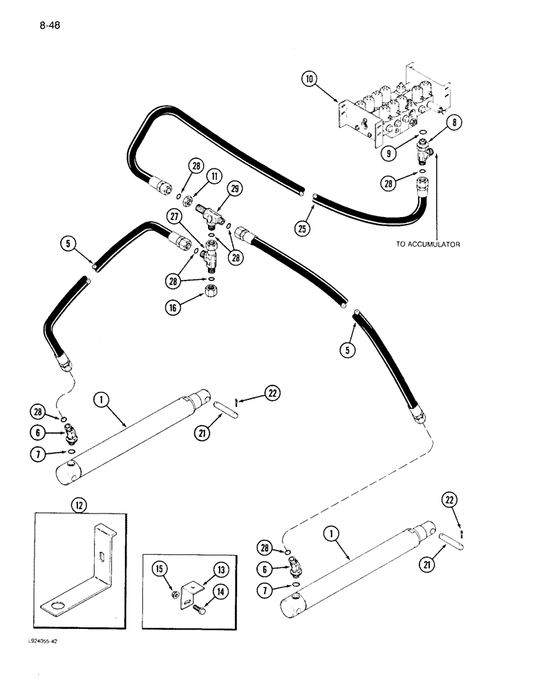 Схема запчастей Case IH 1640 - (8-048) - HEADER LIFT CYLINDER SYSTEM, W/O THIRD LIFT CYLINDER ATTACHMENT, P.I.N. JJC0097190 & AFTER (07) - HYDRAULICS