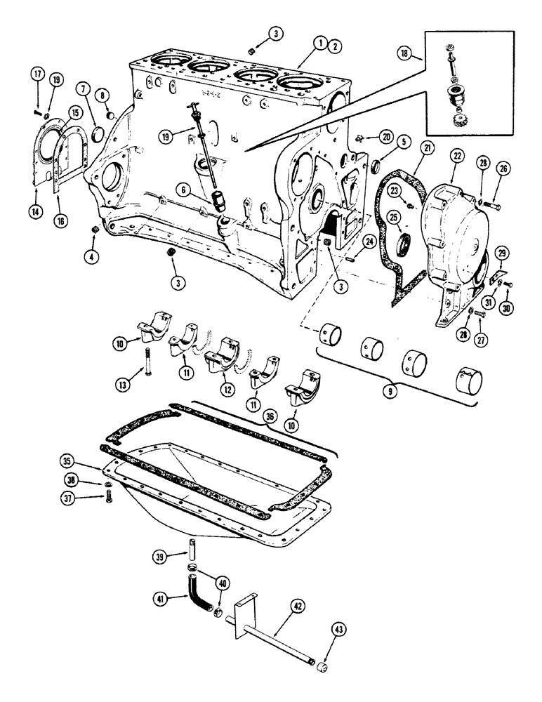 Схема запчастей Case IH 1010 - (382) - CYLINDER BLOCK ASSEMBLY, 301 DIESEL ENGINE (10) - ENGINE