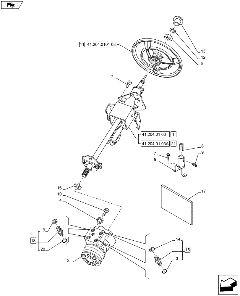 Схема запчастей Case IH PUMA 230 - (41.204.0101[01]) - FAST STEERING - POWER STEERING, WHEEL AND COLUMN (VAR.729636; VAR.743187 / 743608) (41) - STEERING