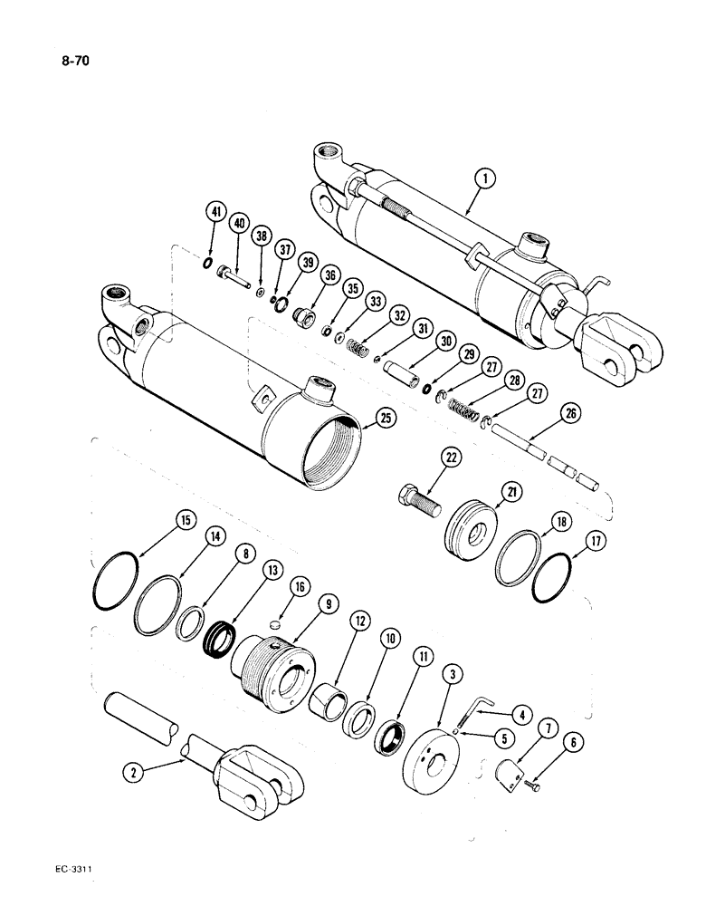 Схема запчастей Case IH 1896 - (8-70) - REMOTE HYDRAULIC CYLINDER, 4 INCH BORE X 8 INCH STROKE (08) - HYDRAULICS