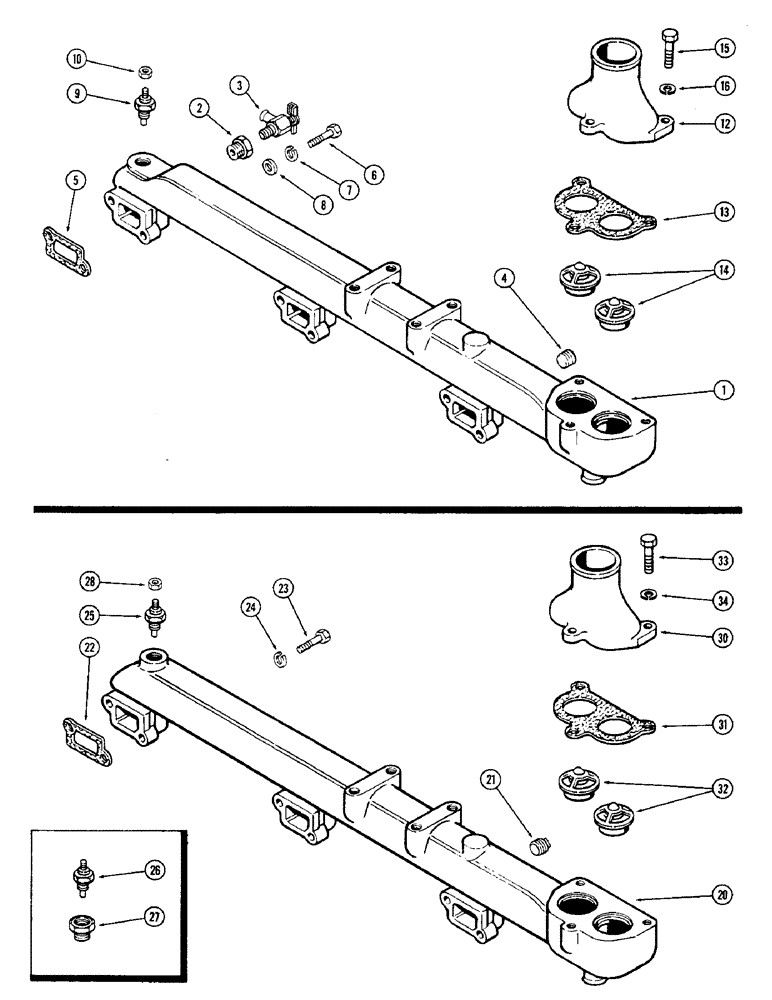 Схема запчастей Case IH 1370 - (006) - WATER MANIFOLD AND THERMOSTAT, (504BDT) DIESEL ENGINE, ALUMINUM MANIFOLD (02) - ENGINE