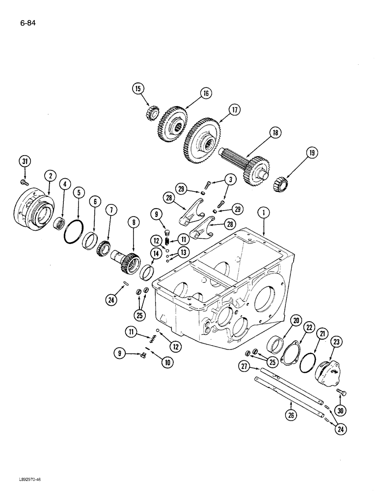 Схема запчастей Case IH 1680 - (6-084) - TRANSMISSION INPUT SHAFT, GEARS AND SHIFTER RAILS (03) - POWER TRAIN