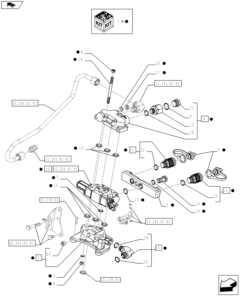 Схема запчастей Case IH FARMALL 65C - (35.204.03[01]) - 1 REAR CONTROL VALVE WITH 2 COUPLERS - CONTROL VALVE AND QUICK COUPLERS - ISO - END YR 09-MAY-2016 (35) - HYDRAULIC SYSTEMS