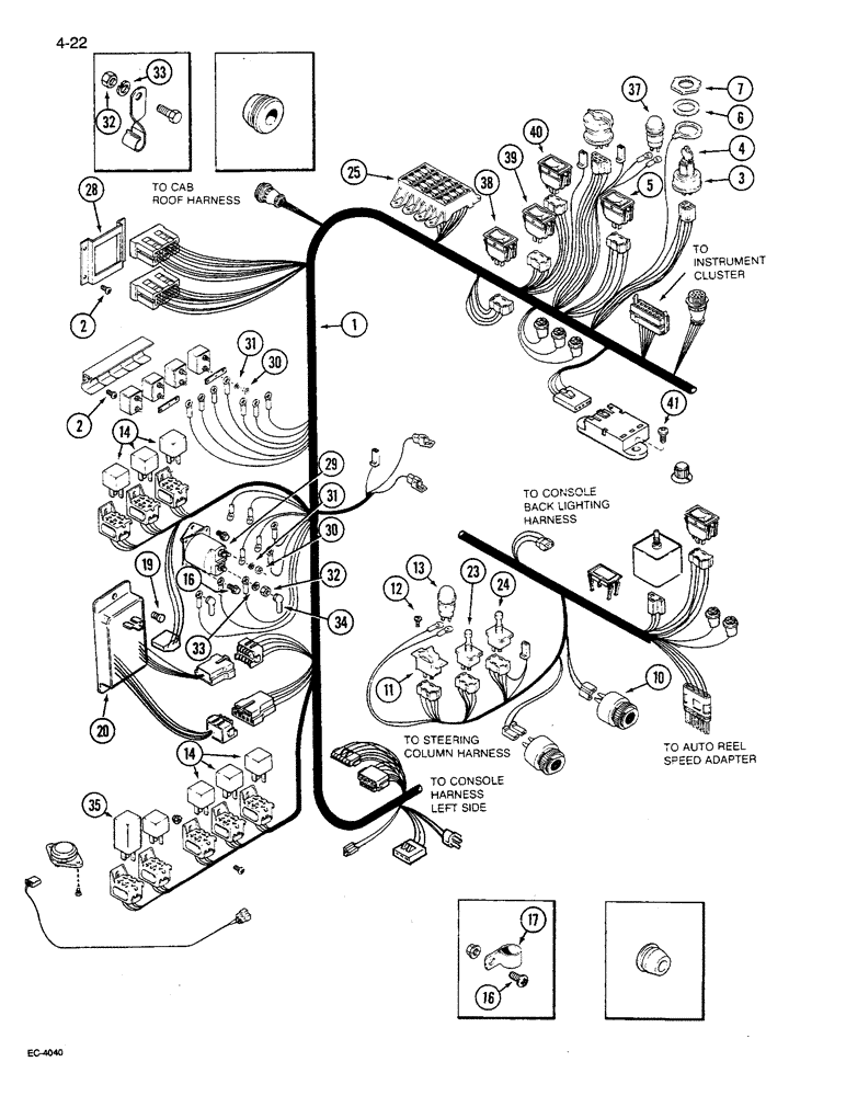 Схема запчастей Case IH 1680 - (4-022) - CONSOLE HARNESS, RIGHT SIDE, P.I.N. JJC0117060 AND AFTER (06) - ELECTRICAL