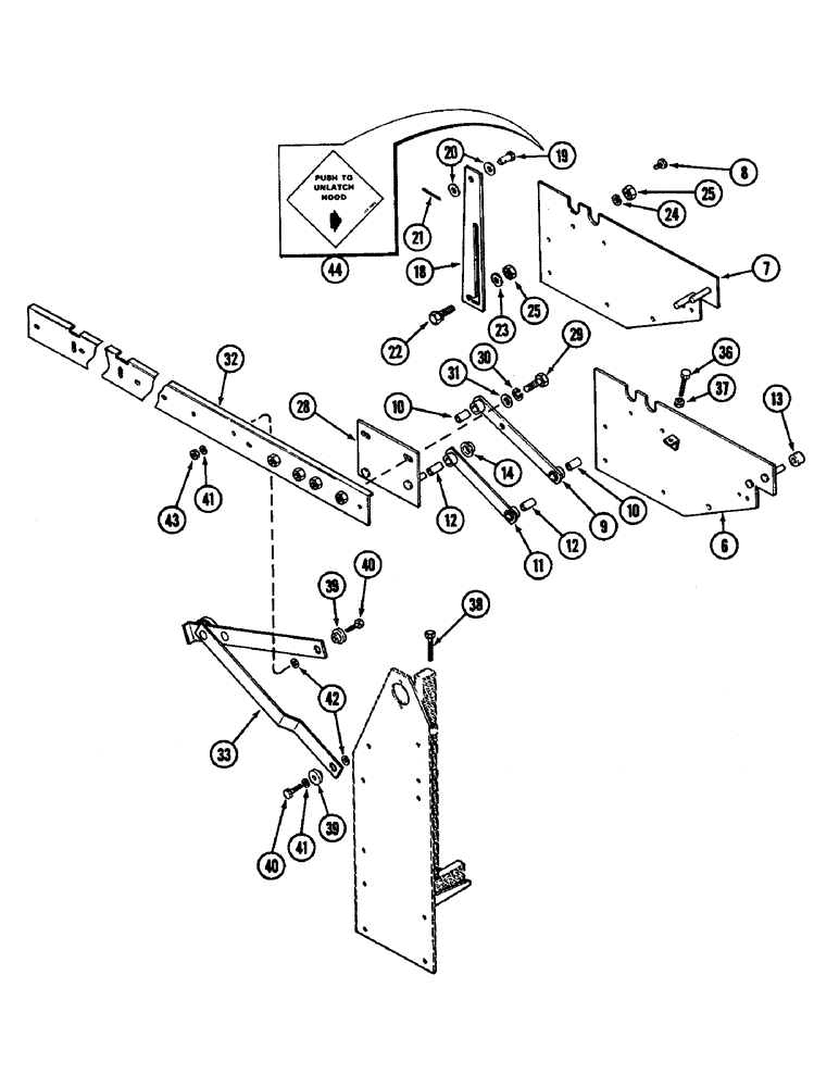 Схема запчастей Case IH 4890 - (9-376) - HOOD HINGE AND LIFT, P.I.N. 8857928 AND AFTER (09) - CHASSIS/ATTACHMENTS