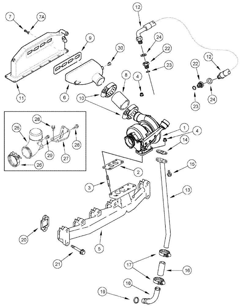 Схема запчастей Case IH 3185 - (03-010) - TURBOCHARGER SYSTEM (01) - ENGINE