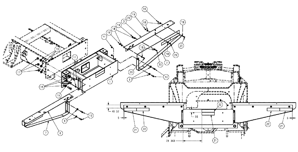 Схема запчастей Case IH 810 - (05-001) - EXTENSION GROUP, 60, 18" Extensions & Mount Group