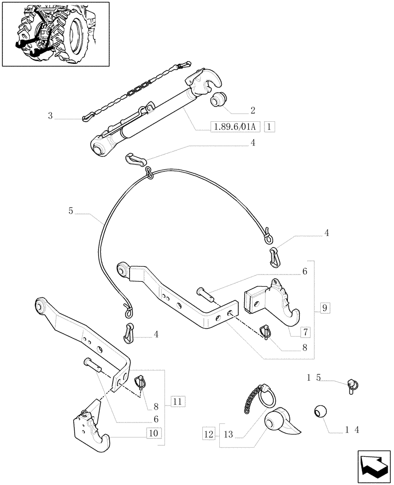 Схема запчастей Case IH JX1095N - (1.89.6/01) - (VAR.476) THREE POINT HITCH W/ QUICK COUPLING, WITH 24" TYRES (09) - IMPLEMENT LIFT