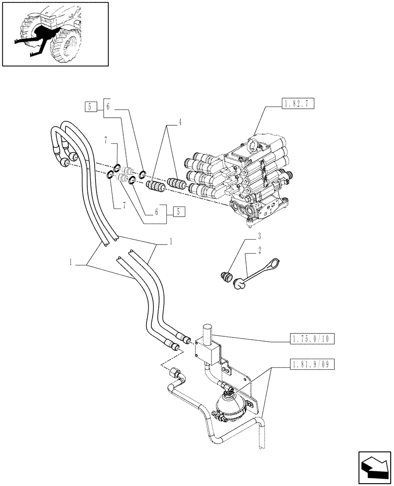 Схема запчастей Case IH MAXXUM 115 - (1.81.9/10) - TUBES FOR FRONT HPL FROM MECHANICAL REMOTE VALVES (VAR.330926) (07) - HYDRAULIC SYSTEM