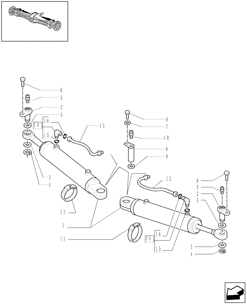 Схема запчастей Case IH MAXXUM 115 - (1.40. 7/12) - (CL.4) FRONT AXLE W/MULTI-PLATE DIFF. LOCK, ST. SENSOR AND BRAKES - CYLINDERS (VAR.330426) (04) - FRONT AXLE & STEERING