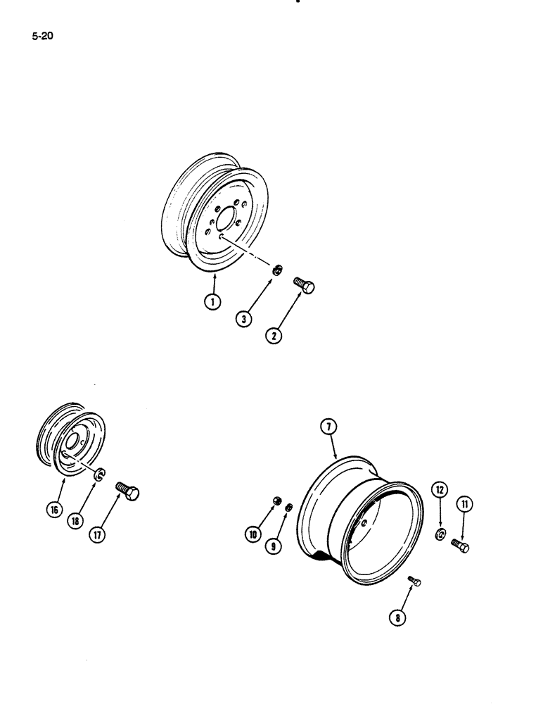 Схема запчастей Case IH 235 - (5-20) - WHEELS, FRONT ONE PIECE TYPE, MFD (05) - STEERING