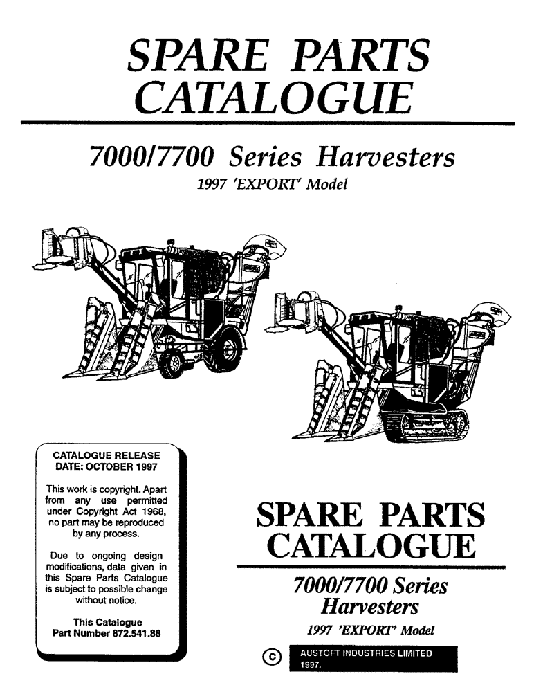 Схема запчастей Case IH 7000 - (00-A) - SPARE PARTS CATALOGUE (00) - GENERAL