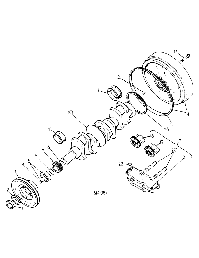 Схема запчастей Case IH 785 - (12-065) - CRANKSHAFT, FLYWHEEL AND BEARINGS Power