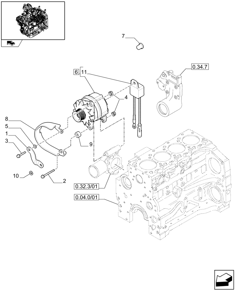 Схема запчастей Case IH FARMALL 105N - (0.40.0/01) - ENGINE ALTERNATOR (01) - ENGINE