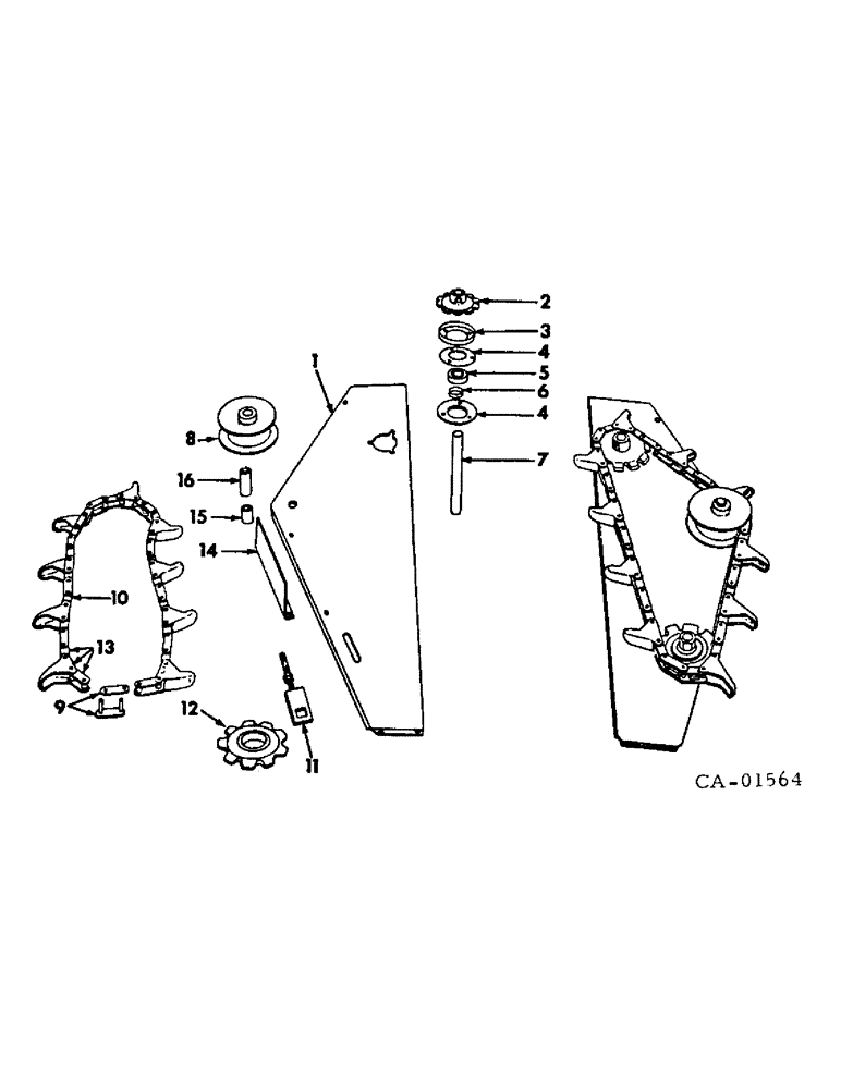 Схема запчастей Case IH 650 - (E-098) - WIDE-NARROW ROW, ROW-CROP UNIT - DIVIDER GATHERING CHAIN AND PAN (58) - ATTACHMENTS/HEADERS