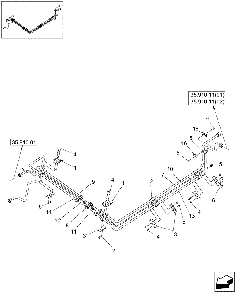 Схема запчастей Case IH 7010 - (35.910.03[01]) - HYDRAULIC TUBES - ENGINE COMPARTMENT - 7010 (35) - HYDRAULIC SYSTEMS