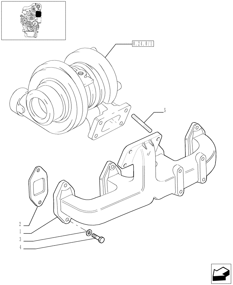 Схема запчастей Case IH JX90 - (0.07.6/03) - EXHAUST MANIFOLD (01) - ENGINE