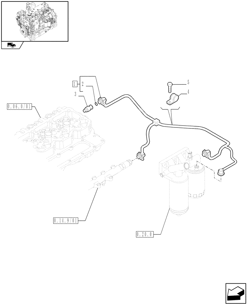 Схема запчастей Case IH MAXXUM 140 - (0.20.4/01) - INJECTION EQUIPMENT - PIPING (STD + VAR.330003-332115) (01) - ENGINE