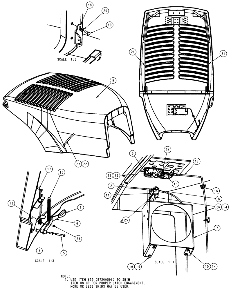 Схема запчастей Case IH FLX3510 - (04-017) - COMPLETE ENGINE HOOD Frame & Suspension