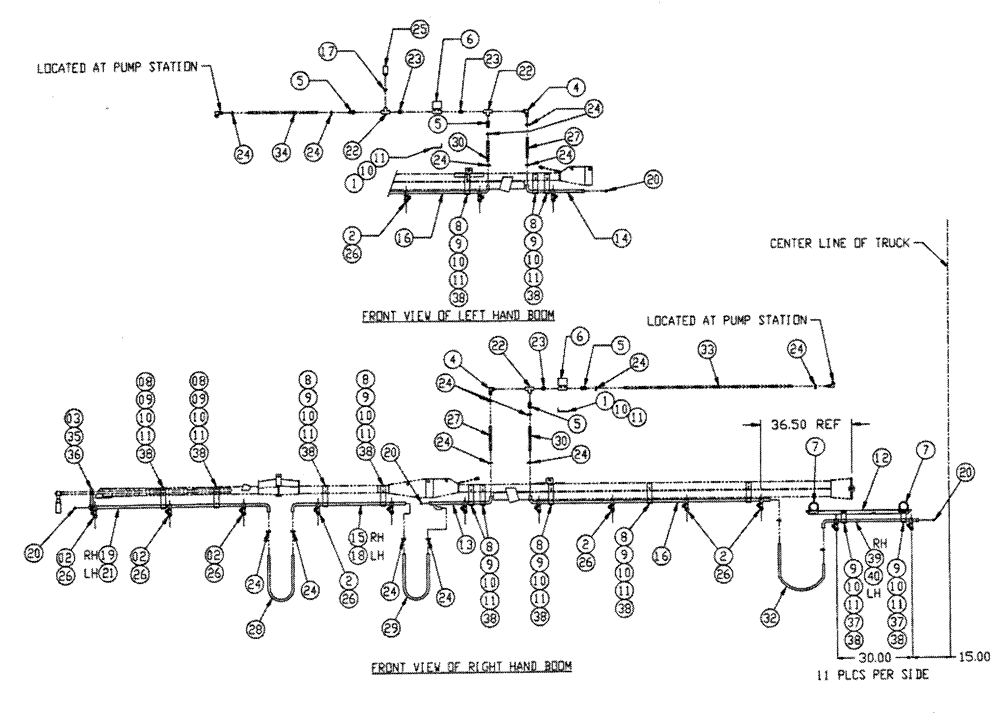 Схема запчастей Case IH FLEX-AIR - (12-003) - BOOM PLUMBING, WET, 4 WL, MID Wet Kit