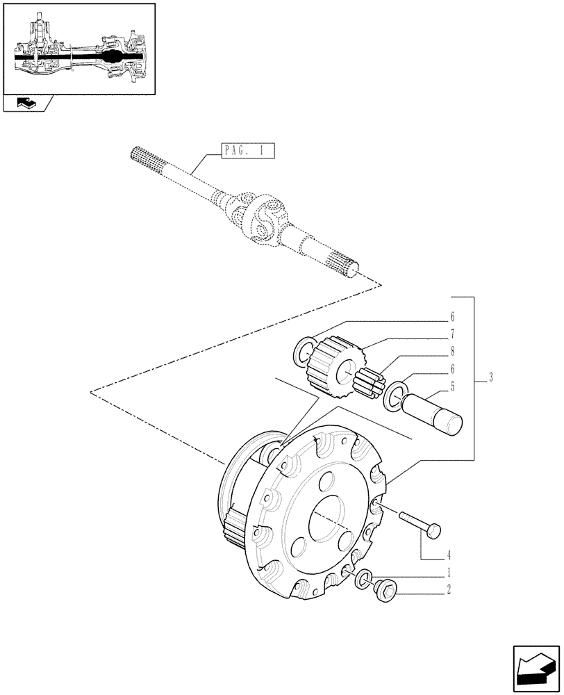 Схема запчастей Case IH FARMALL 85C - (1.40.6/10[03]) - FRONT AXLE WITH ELECTROHYDR. DIFF. LOCK WITH FRONT BRAKE (40 KM/H)-EPICYCLIC REDUCTION GEAR (VAR.331329-332329-335329) (04) - FRONT AXLE & STEERING