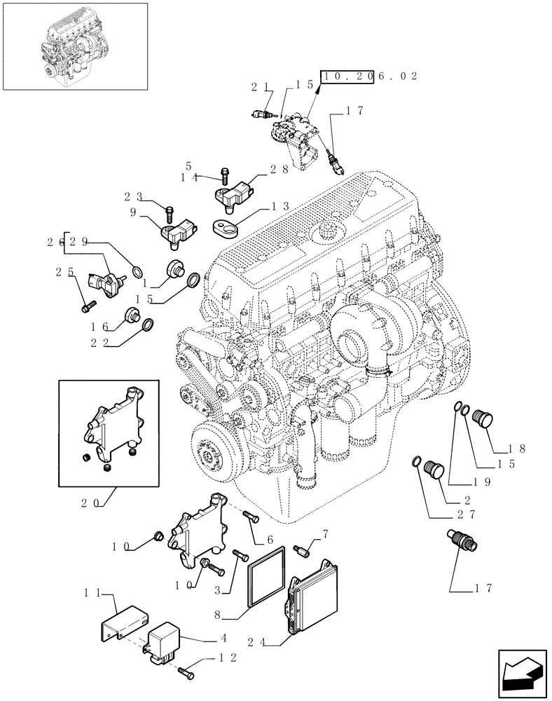 Схема запчастей Case IH 8120 - (55.440.02) - ENGINE SENSORS & ECU - 8120/8120(LA) (55) - ELECTRICAL SYSTEMS