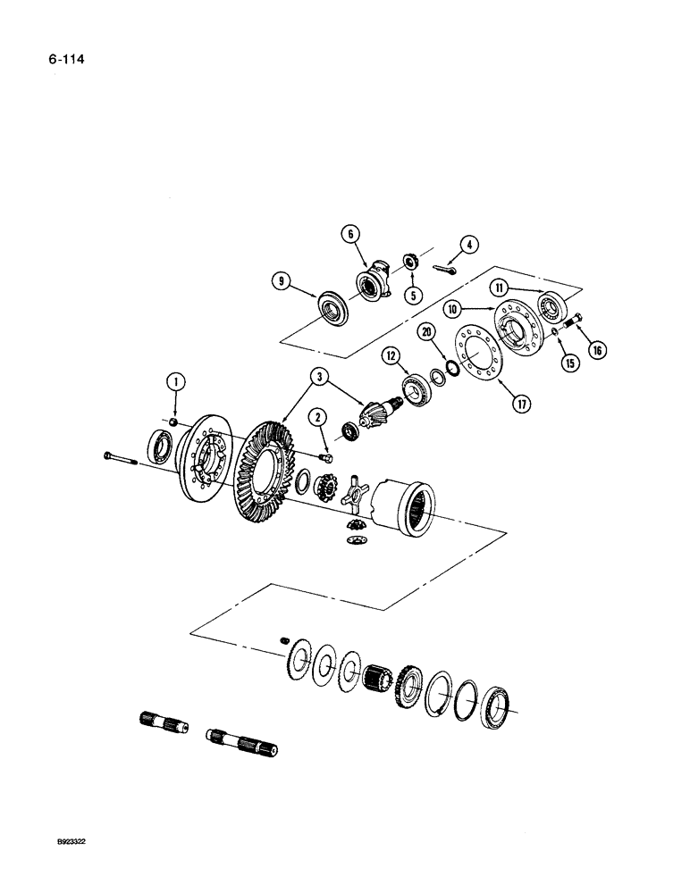 Схема запчастей Case IH 9250 - (6-114) - BAR AXLE, DIFFERENTIAL WITH AND WITHOUT LIMITED SLIP (06) - POWER TRAIN